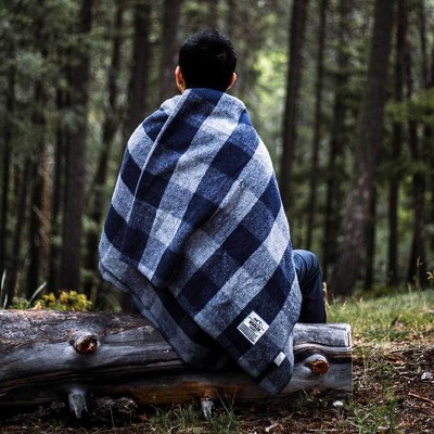 Gray and Blue Plaid Twin Recycled Wool Lodge Blanket
