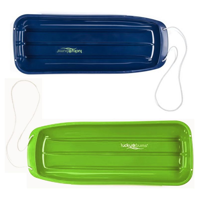 Lucky Bums 2 Pack of Lightweight Plastic Winter Snow Sleds, 48 Inches, Includes a Blue 1 Person Sled & a Green 2 Person Sled with Pull Ropes, 1 of 7