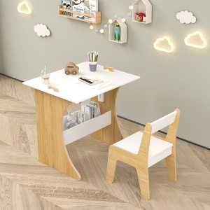 PDTEND Multifunctional Wooden Kids Table Set with One Chair with Table-Convertible Tabletop for Study and Drawing - 1 of 4