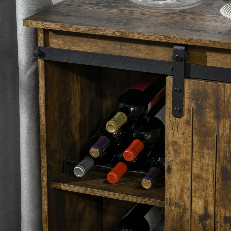 HOMCOM Industrial Sideboard Storage Cabinet, Serving Bar Buffet with Sliding Barn Door and 6-Bottle Wine Rack, 5 of 7
