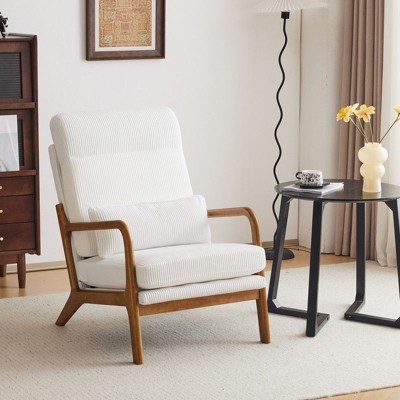 Karl Home High Back Solid Wood Armrest Backrest Iron Frame Linen Indoor Leisure Chair