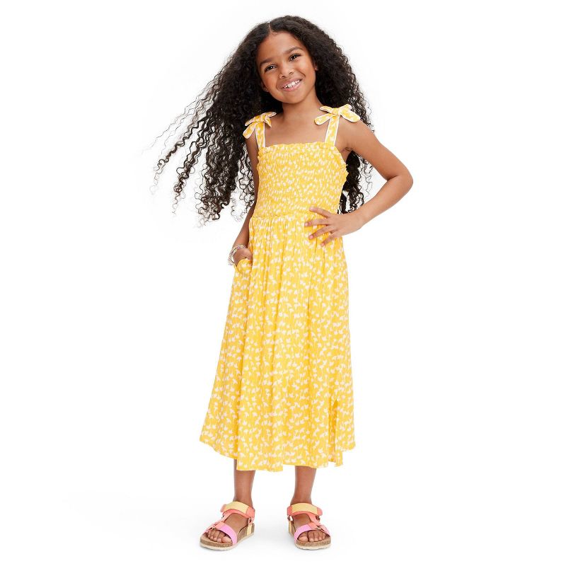 Kids' Smocked Tie Strap Ginkgo Yellow Midi Dress - DVF for Target, 1 of 7