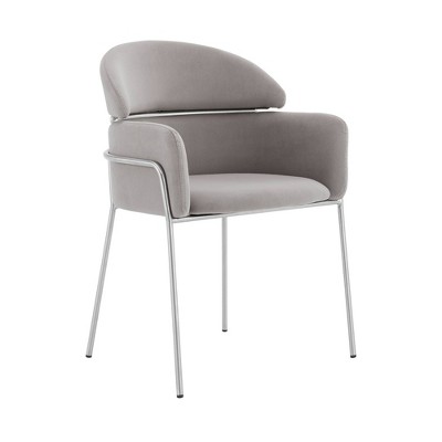 Contemporary Gray Velvet High-Back Armchair with Metal Cross Back