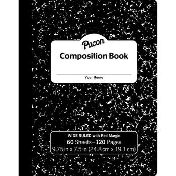 Pacon Composition Book, Black Marble, 3/8" Ruled w/Margin, 9-3/4" x 7-1/2", 60 Sheets