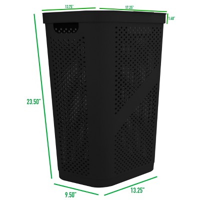 Black Perforated Plastic Upright Laundry Hamper with Lid