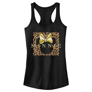 Juniors Womens Mickey & Friends Leopard Square Minnie Racerback Tank Top - 1 of 4