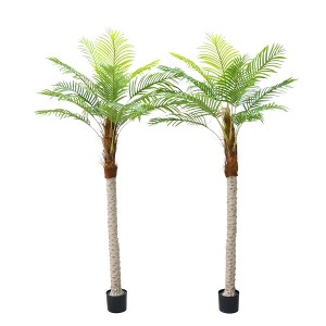 2Pack Artificial Palm Tree,7Ft Realistic Palm Tree with 15pcs Leaves, Faux Coconut Silk Palm Tree Tropical Fake Tree in Pot for Home Office Yard - 1 of 4