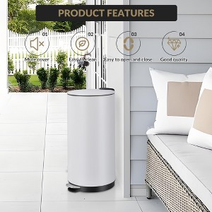 8 Gallon Stainless Steel Round Trash Can with Soft-Close Lid, Step Waste Bin with Removable Inner Bucket for Home Office Bathroom Bedroom, White - 1 of 4