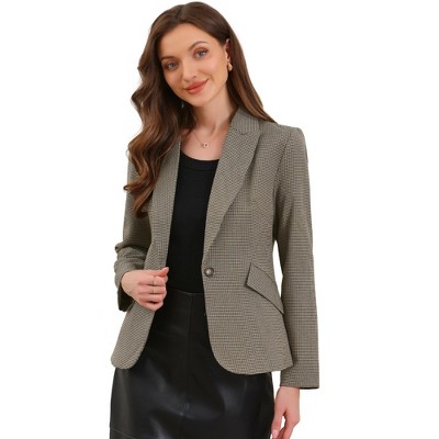 INSPIRE CHIC Women's Vintage Houndstooth Notched Lapel One Button Office Blazer