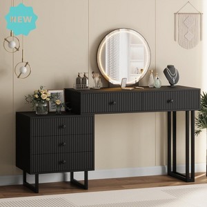 Jojoka Vanity Desk with Mirror and 3-Color LED Lights, Adjustable Brightness, 5 Drawers, Modern Makeup Table for Bedroom - 1 of 4