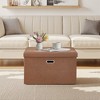 VECELO Folding Storage Ottoman Bench, End of Bed Linen Fabric Foot Rest Stool with Padded Seat, Large Footstool for Bedroom or Living Room - 4 of 4
