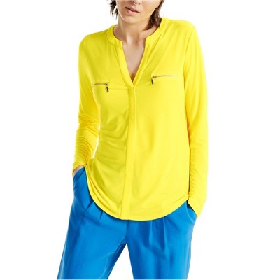 I.N.C International Concepts Womens Zip Pockets Pullover Blouse, Yellow, Small