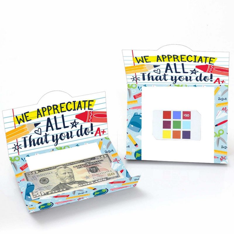 Big Dot of Happiness Back to School - First Day of School Teacher Appreciation Money and Gift Card Holders - Set of 8, 2 of 5