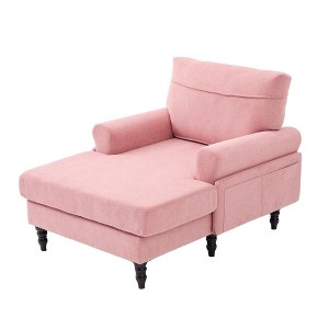 Gulches Modern Minimalist Chenille Chaise Lounge Recliner Solid Wood Legs Side Storage Pockets Machine Washable Wide Seat For Living Room Pink - 1 of 4