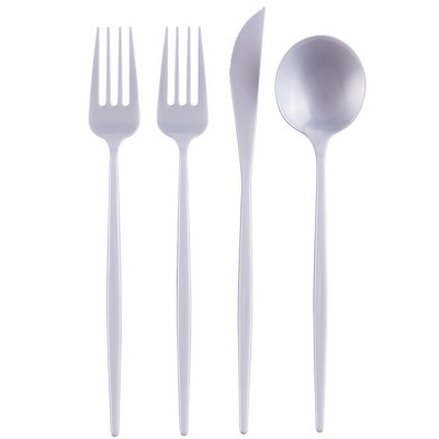 Silver Spoons Modern Disposable Flatware Set, Includes 48 Forks, 24 Spoons and 24 Knives, Opulence Collection