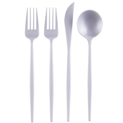 White Baroque Disposable Plastic Cutlery Set - 20 Spoons, 20 Forks and 20  Knives