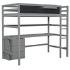 CAVINAS Twin Size Loft Bed Modern Wooden Bed Frame with Desk, 3 Drawers, Blackboard and Guardrail for Bedroom - 3 of 4