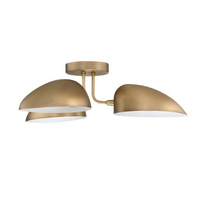 Argo 24" Brass and Glass 3-Light Semi-Flush Mount