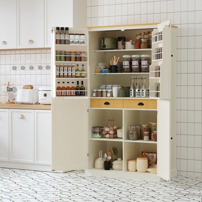 NicBex Storage Buffet Cabinet 71.3" Freestanding Kitchen Pantry Sideboard Cabinet with 8 Doors, Drawers, and 2 Adjustable Shelves