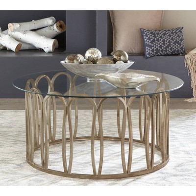 Gold and Glass Round Contemporary Coffee Table