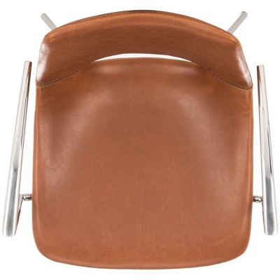 Dawn 32'' Mid-Century Modern Leather Swivel Arm Chair in Light Brown & Stainless Steel