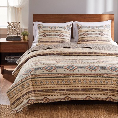 King Reversible Southwestern Microfiber Quilt Set in Brown
