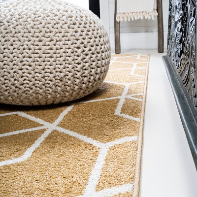 Mid-Century Geometric Gold and White 5x8 Area Rug