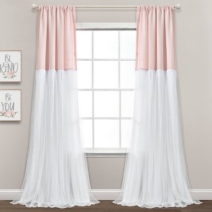 Set of 2 84"x40" Tulle Skirt Colorblock Light Filtering Window Curtain Panels Blush/White - Lush Décor - 1 of 4