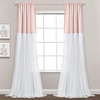 Set of 2 (84"x40") Tulle Skirt Colorblock Light Filtering Window Curtain Panels - Lush Décor