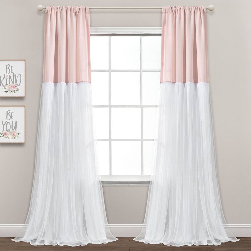 Set of 2 (84"x40") Tulle Skirt Colorblock Light Filtering Window Curtain Panels - Lush Décor, 1 of 11