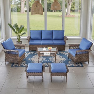 Belord 6 Pieces Patio Furniture Set, All Weather Brown Wicker Outdoor Conversation Set with Patio Chairs Set of 2, Furniture Sofa Set for Balcony - 1 of 4