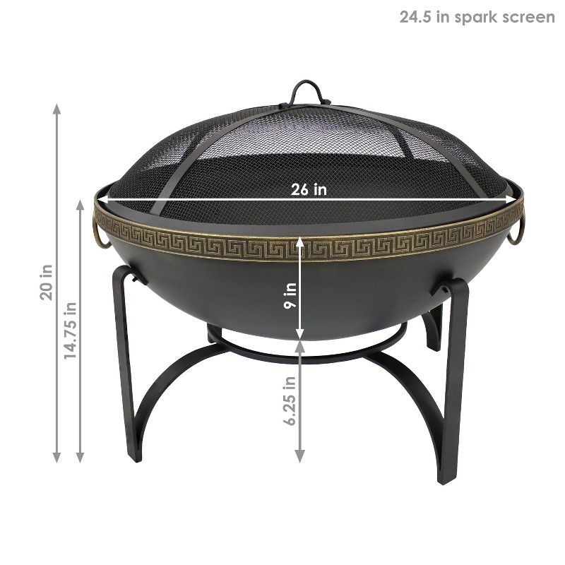 Sunnydaze Outdoor Camping or Backyard Steel Contemporary Fire Pit Bowl with Handles and Spark Screen - 26" - Black, 4 of 12