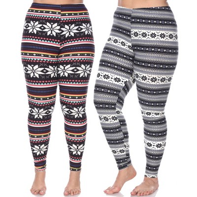 Women's Pack Of 2 Plus Size Leggings Black/multi, Black/grey One Size ...