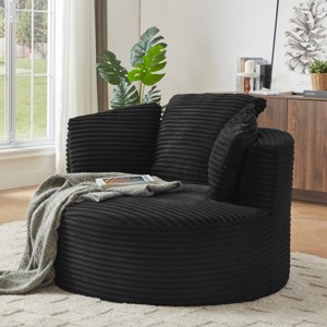 Modern Large Corduroy Bean Bag Chair for Adults, Round Armchair with Cushioned Backrest, Soft Lounge Seating for Living Room, Apartment – Koiai - 1 of 4