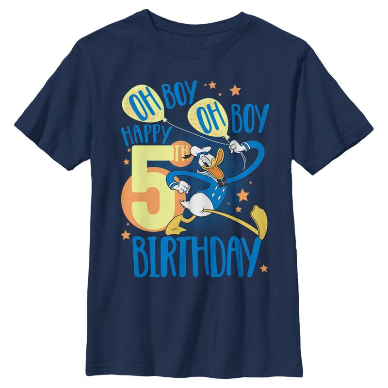 Boy's Disney Donald Duck Oh Boy Happy 5th Birthday T-Shirt, 1 of 5