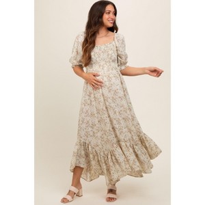 Pinkblush Light Olive Smocked Handkerchief Hem Maternity Dress - 1 of 4