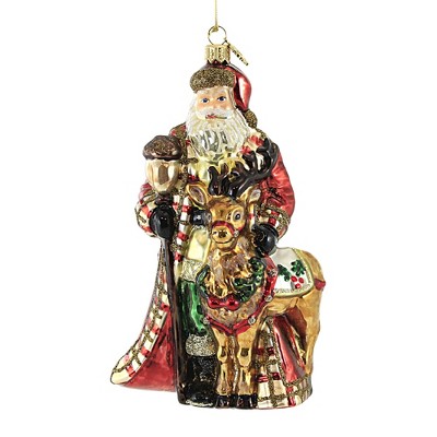 Huras 7.75" Santa W/ Deer Ornament Forest Christmas Eve  -  Tree Ornaments