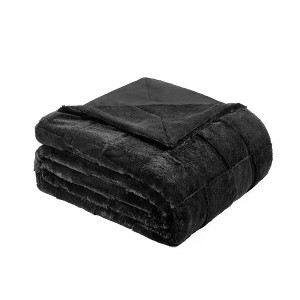 Cozy Bliss Faux Fur Throw Blanket Soft Checkered Bed Blanket for Couch, Sofa, and Bedroom - 1 of 4