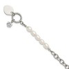 Chisel Stainless Steel with Half White Freshwater Cultured Pearl and Cubic Zirconia Heart Dangle 8.25" Bracelet - 2 of 4
