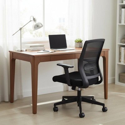 Homy Casa Solid Wood Writing Desk with Integrated Drawers for Home Office or Study, Walnut