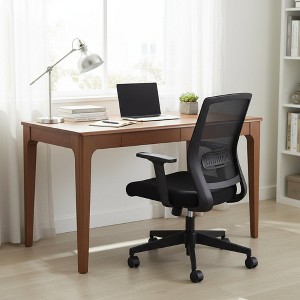 Homy Casa Solid Wood Writing Desk with Integrated Drawers for Home Office or Study, Walnut - 1 of 4