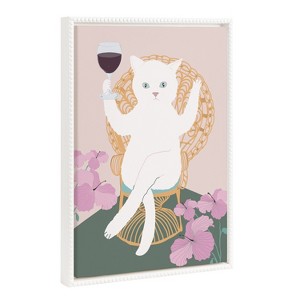 Kate & Laurel All Things Decor 18"x24" Sylvie Wine Cat II Framed Canvas by Honey Island Studio Beaded White - 1 of 4