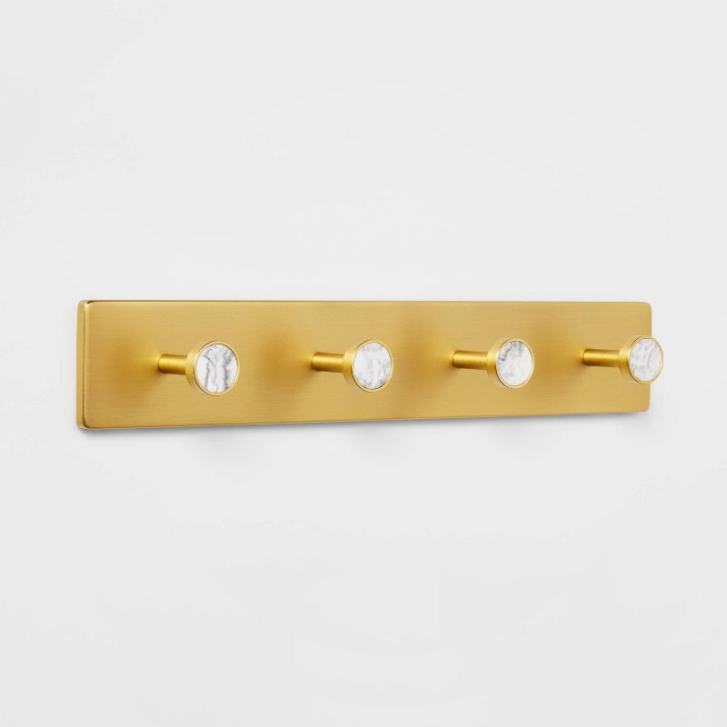 Metal and Faux Marble 4 Hooks Gold  - Threshold&#8482;, 1 of 5
