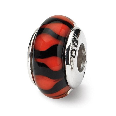 Black Bow Jewelry Red and Black Glass, Sterling Silver Bead Charm