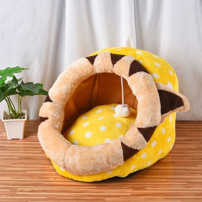 Munora Warm Pet Bed - Super Soft Plush Kennel Tent for Cats & Small Dogs - Self-Warming Winter Bed with Mattress (Yellow, S/M/L Sizes)