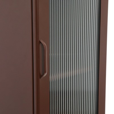 Vintage Brown Tall Metal Cabinet with Arched Glass Door and Adjustable Shelves