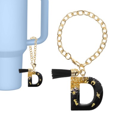 Unique Bargains Resin Lightweight Decorative Tassel Keychain Handle Charm Black with Gold Foil 1 Pc
