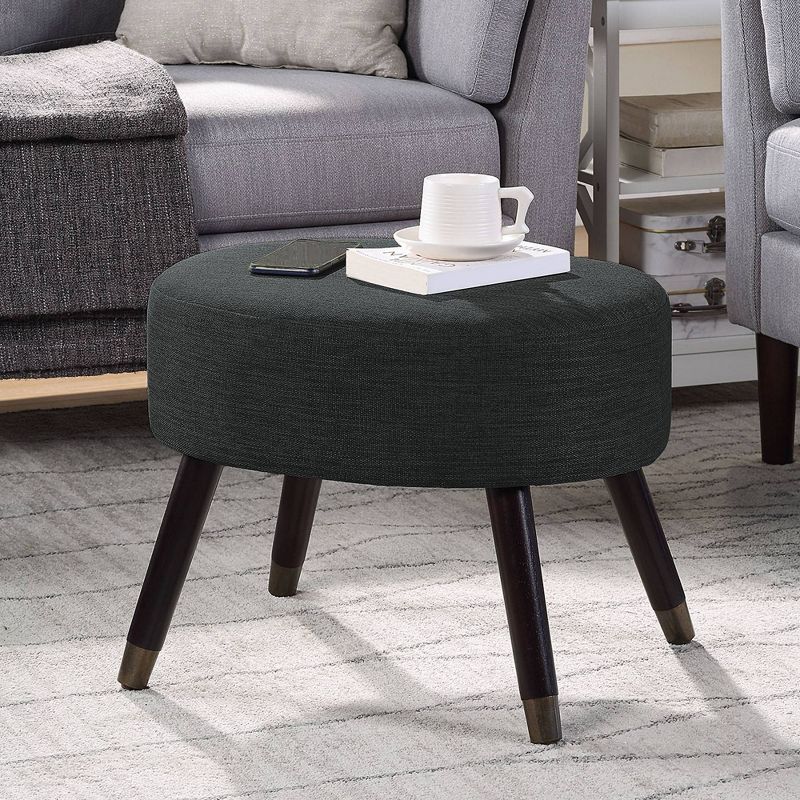 Breighton Home Designs4Comfort Mid Century Oval Ottoman Stool Dark Charcoal Gray Fabric, 2 of 7