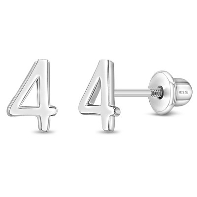 Girls' Polished Number Initial Screw Back Sterling Silver Earrings - In Season Jewelry