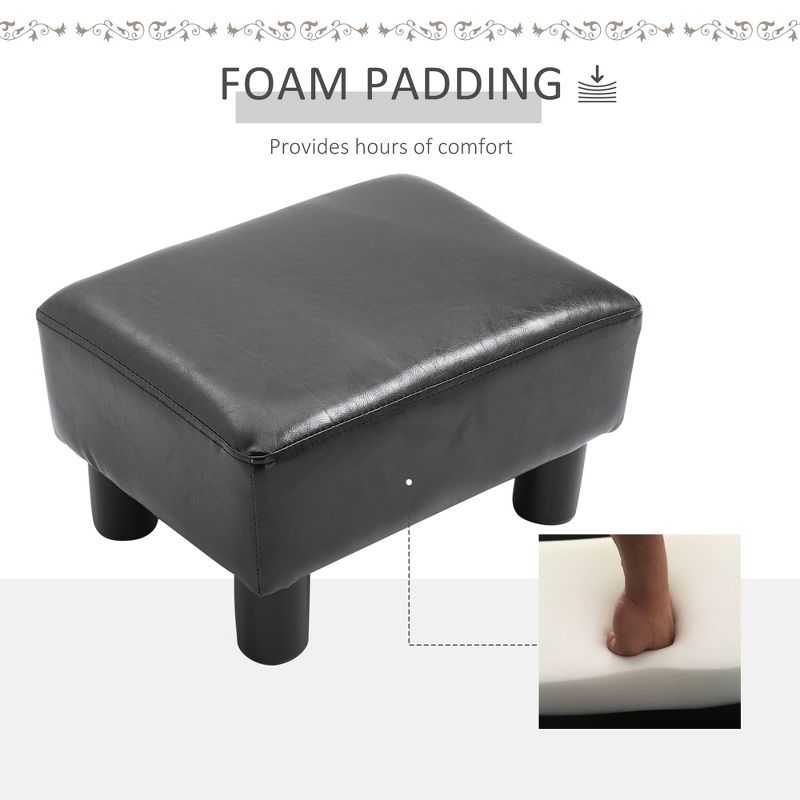 HomCom Modern 15" Rectangular Faux Leather Ottoman Footrest, 4 of 9